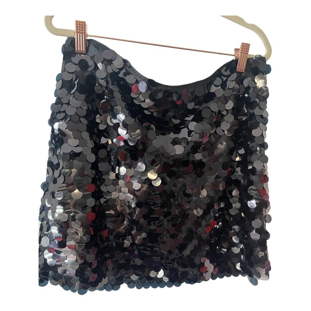 SIMON MILLER Sequin Dizzy Party Mini Skirt Mid Rise Lined Black Size 10 - Picture 7 of 13
